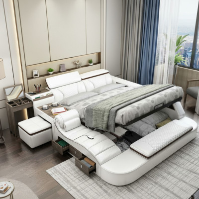 Multifunctional Bed Bluetooth Speakers Luxury Design Leather Beds