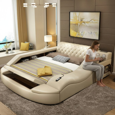 Multifunction Bed Luxury Design Leather Beds Hotel Double Storage