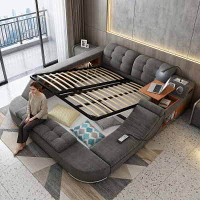 Design bed leather upholstered beds hotel massage function multifunction