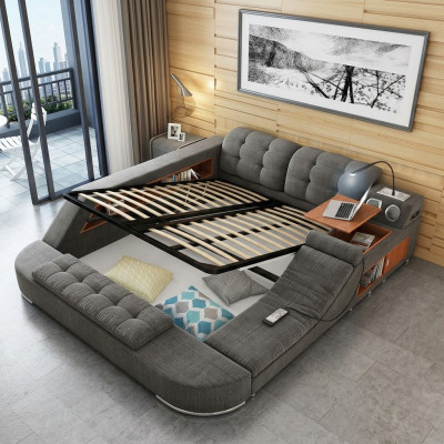 Design bed leather upholstered beds hotel massage function multifunction