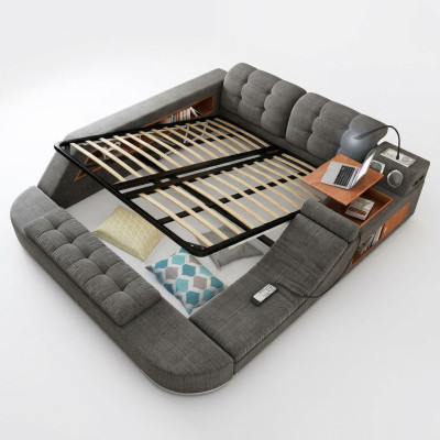 Design bed leather upholstered beds hotel massage function multifunction