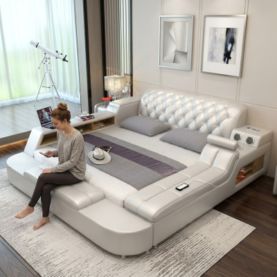 Design bed big beds leather hotel upholstery 180x200 multifunction shelf
