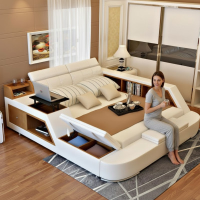 Double Luxury Design Leather Bed Upholstered Beds Modern Hotel