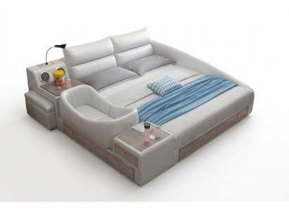 Bed Multifunction Shelf Wardrobe USB Charging Station Double Leather Beds