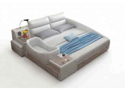 Bed Multifunction Shelf Wardrobe USB Charging Station Double Leather Beds