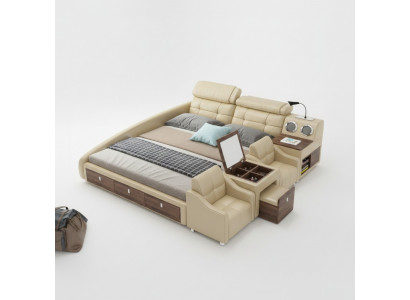 Leather bed, upholstered double multifunction 180x200 leather bed frame design