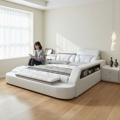 Luxury bed leather beds 180x200 multifunctional bedroom lounger shelves