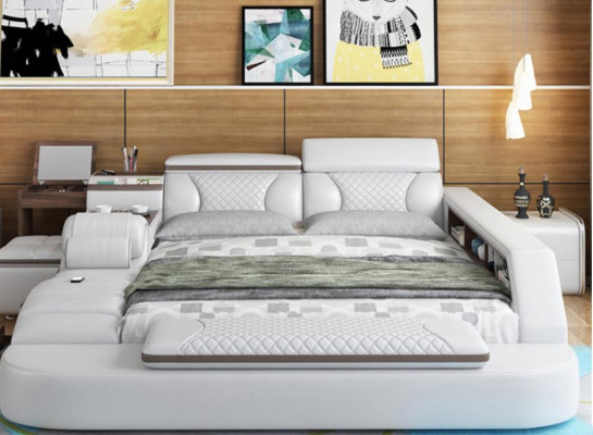 Luxury bed leather beds 180x200 multifunctional bedroom lounger shelves