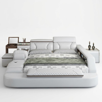 Luxury bed leather beds 180x200 multifunctional bedroom lounger shelves