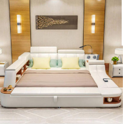 Multifunctional Bed Luxury Design Leather Beds Hotel Double Storage Shelf