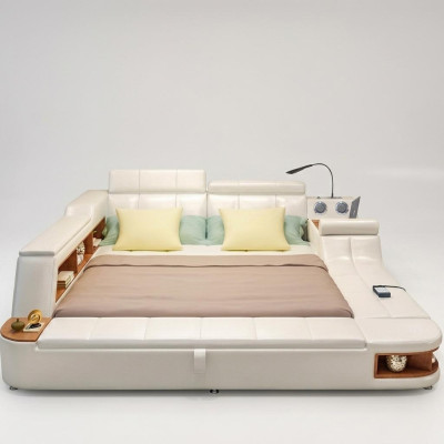 Multifunctional Bed Luxury Design Leather Beds Hotel Double Storage Shelf