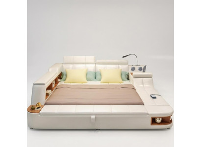 Multifunctional Bed Luxury Design Leather Beds Hotel Double Storage Shelf