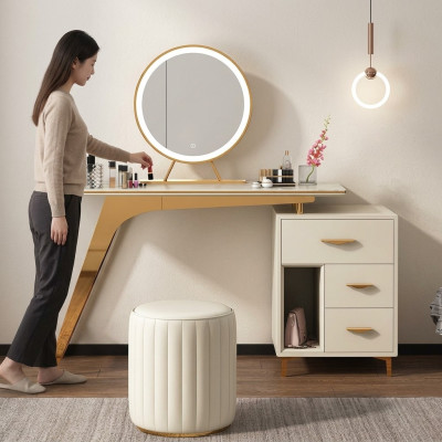 Makeup Table Mirror Stool Complete Set Dresser Bedroom New 2-piece Set