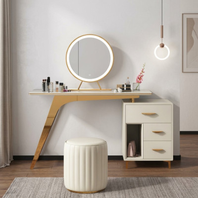 Makeup Table Mirror Stool Complete Set Dresser Bedroom New 2-piece Set