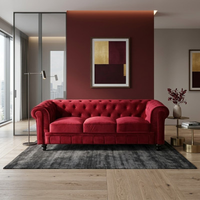 jvmoebel ® - Leather Sofa Couch - Red Upholstery Three-Seater Couch Set 3 Seater New