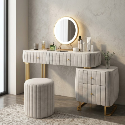 Dressing table mirror stool complete dresser bedroom luxury furniture