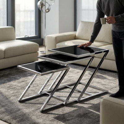 Set of 3 Coffee Tables Design Side Table Living Room Table