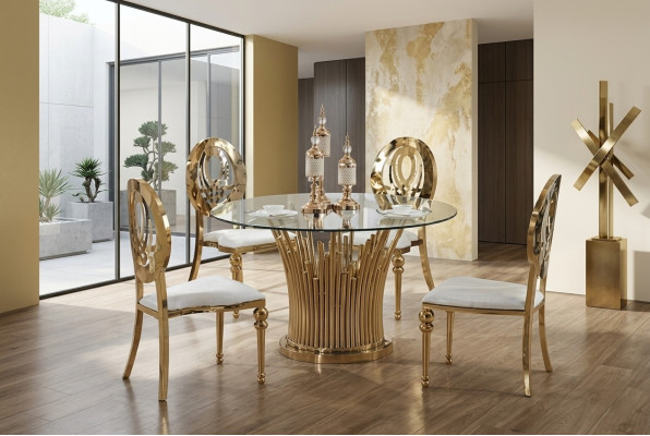 Round Stainless Steel Table Five-piece Round Dining Room Table + 4 Chair Set