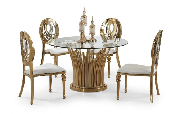 Round Stainless Steel Table Five-piece Round Dining Room Table + 4 Chair Set