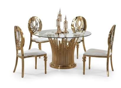 Round Stainless Steel Table Five-piece Round Dining Room Table + 4 Chair Set