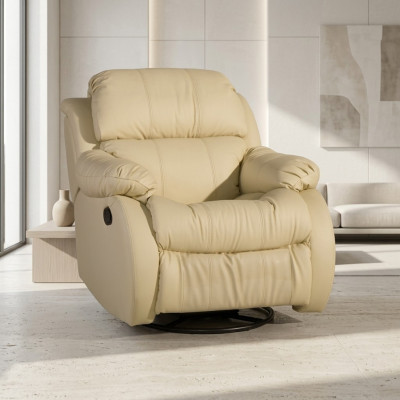 Armchair Genuine Swivel Beige Seat TV Lounge Club Single Chair Furniture Upholstery New