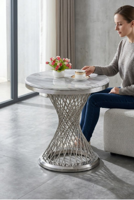 Round side table coffee table stainless steel luxury furniture living room round