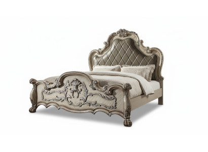 Luxury Baroque Silver Double Bed Design Wood 200x200cm Upholstery Bedroom New