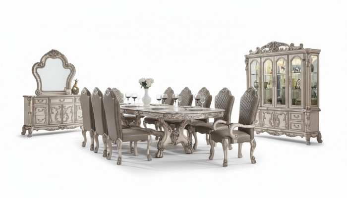 Dining Room Complete Set Table Sideboard 10x Chair Set Display Cabinet Baroque 14-piece.