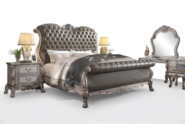 Design Baroque Luxury Furniture Nightstand Beds 180x200 Bed 3-piece Bedroom Set