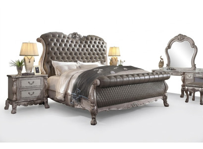 Design Baroque Luxury Furniture Nightstand Beds 180x200 Bed 3-piece Bedroom Set