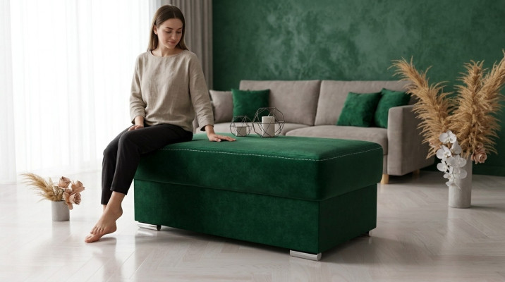 Furniture Living Benches Seat Textile Green Design Ottoman Stool Upholstered Stool Foot
