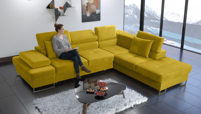 Sectional sofa upholstery couch textile living room L-shape modern yellow design sofas new