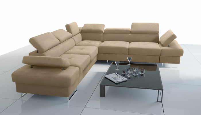 Sofa Couch Upholstery L-Shape Living Room Design Corner Leather New Beige Luxury
