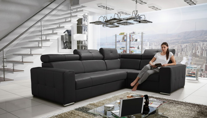 Sectional Sofa Upholstery Living Room Leather L-Shape New Modern Black Design Sofas