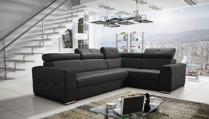 Sectional Sofa Upholstery Living Room Leather L-Shape New Modern Black Design Sofas