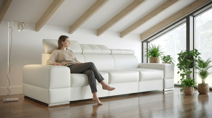 Design XXL Couch Sofa 4-Seater Couch Leather Upholstery White Luxury Sofa Four-Seater