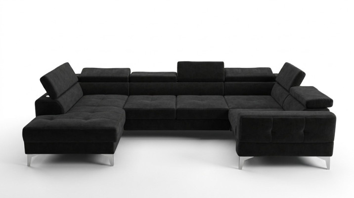 Modern luxury automatic corner sofa, fabric U-shape couch, textile black, elegant, new