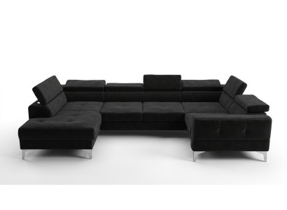 Modern luxury automatic corner sofa, fabric U-shape couch, textile black, elegant, new
