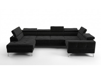Modern luxury automatic corner sofa, fabric U-shape couch, textile black, elegant, new