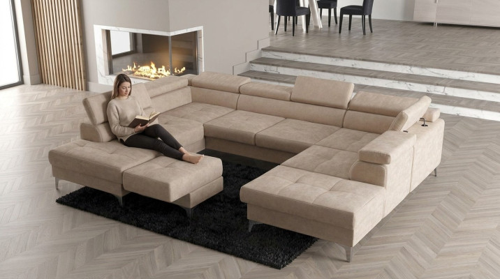 Modern design upholstery couch living room corner sofa U-shape leather wood new