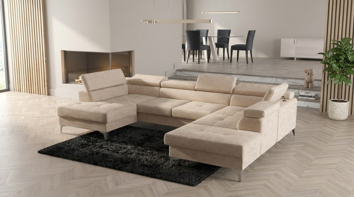 Modern design upholstery couch living room corner sofa U-shape leather wood new
