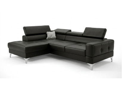 L-Form Furniture Design Black Leather Wood New Modern Luxury Italian Corner Sofa Couches