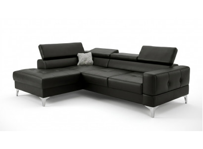 L-Form Furniture Design Black Leather Wood New Modern Luxury Italian Corner Sofa Couches