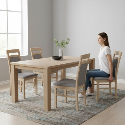 Group of Chairs Set Textile Fabric Wood Upholstered Dining Room Chairs 4x Chair