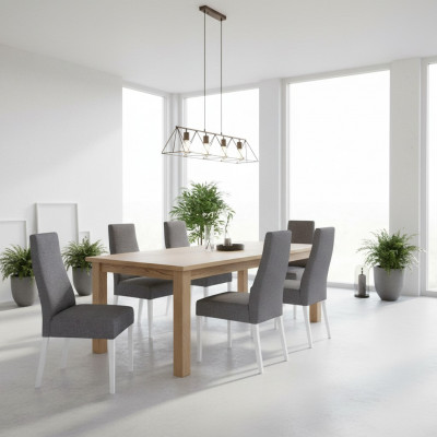 Group Set Living Room Real Wood Dining Room Set Velvet Upholstery Fabric Chair 6x Chairs