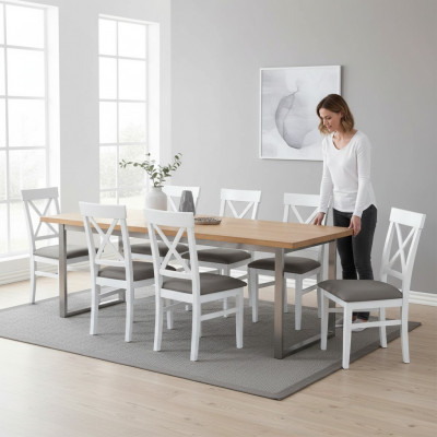 Dining room chairs textile set 8x chair designer wood fabric upholstered chairs gastro