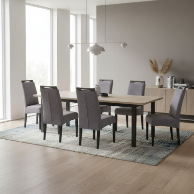 Dining room chairs fabric set 8x armchair textile chair designer wood upholstered furniture.