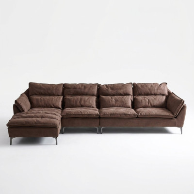 Living room design corner textile leather brown luxury sofa couch upholstery L-shape new