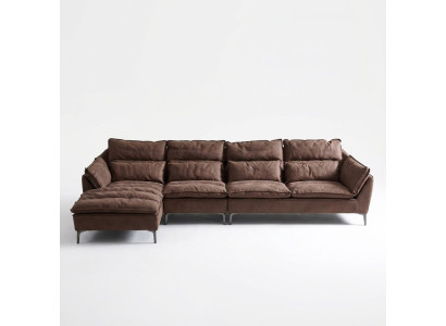 Living room design corner textile leather brown luxury sofa couch upholstery L-shape new