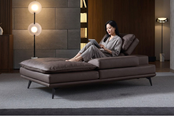 Living room lounge furniture modern design sofa leather brown chaise longue